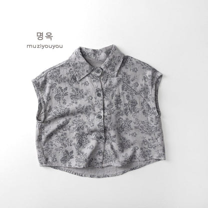 タンクトップ・キャミソール・ノースリーブトップス Gray / 80cm フラワープリントノースリーブシャツ【mh0010455】