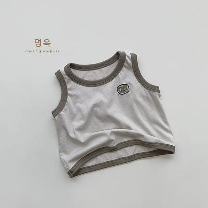 タンクトップ・キャミソール・ノースリーブトップス gray apricot / 12M  80CM キッズトップス ノースリーブTシャツ タンクトップ ワンポイントワッペン 3カラー【mh0006325】