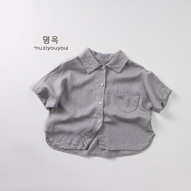 半袖シャツ・ブラウス Gray Apricot / 80cm くったりコットンリネンシンプル半袖シャツ【mh0009812】