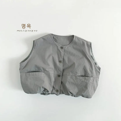 ベスト Gray Green / 12M  80CM キッズベスト シンプル前あきルーズベスト【mh0008861】