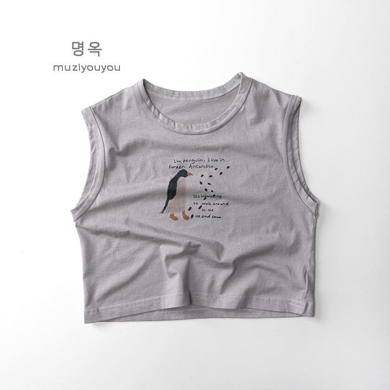 タンクトップ・キャミソール・ノースリーブトップス Gray Pink / 80cm ペンギンプリント柄タンクトップ【mh0010474】