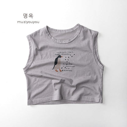 タンクトップ・キャミソール・ノースリーブトップス Gray Pink / 80cm ペンギンプリント柄タンクトップ【mh0010474】