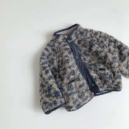 ショートコート・ジャケット・ジャンパー Grey / 80cm 9-12M キッズアウター レオパードヒョウ柄ファーフリースブルゾンジャケット【mh0007589】
