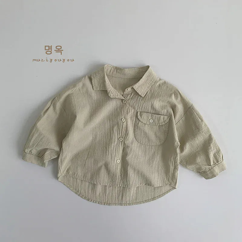 長袖シャツ・ブラウス Khaki / 12M  80CM キッズトップス シンプルベーシック長袖シャツブラウス【mh0007759】