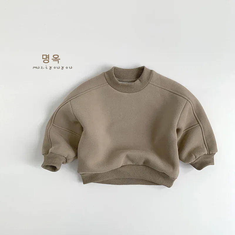 トレーナー・フーディ Khaki / 12M  80CM キッズトップス シンプルアースカラー裏フリース長袖スウェットトレーナー【mh0008173】