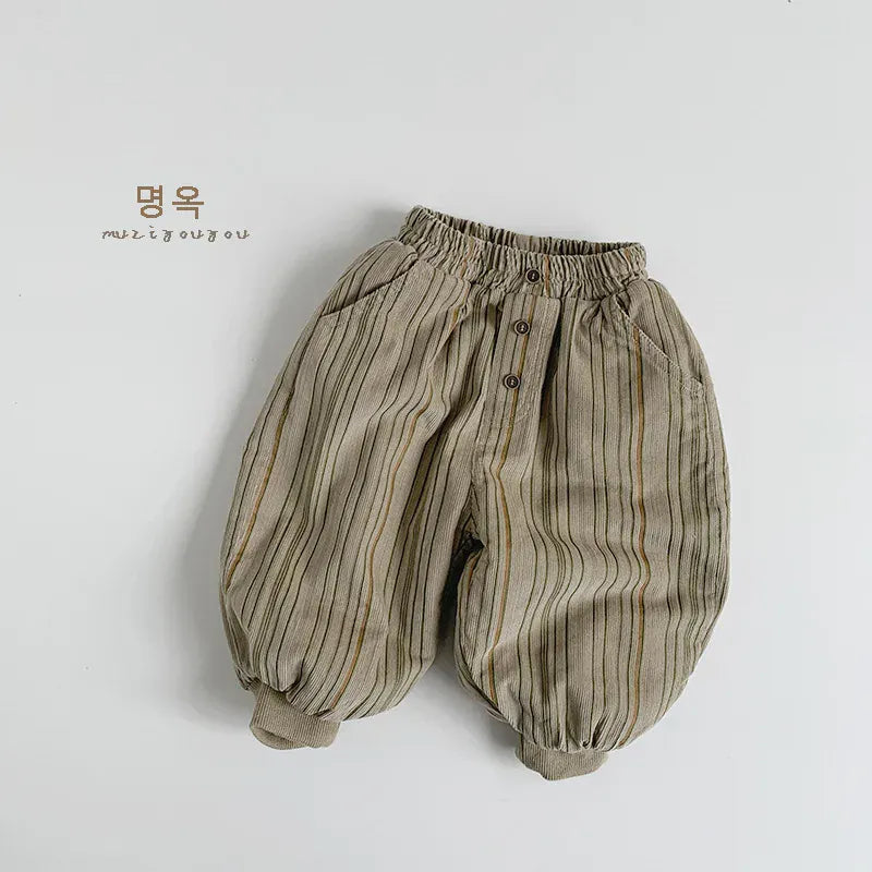 ロングパンツ・スウェットパンツ Khaki / 3T  100CM キッズパンツ コーデュロイストライプ裏フリースロングパンツ【mh0008167】