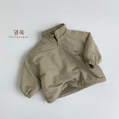 トレーナー・フーディ Khaki / 80cm 9-12M キッズトップス 裏フリースハーフジップスタンドカラー防寒プルオーバー 2カラー【mh0007587】