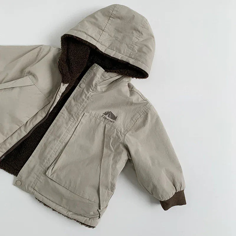 ショートコート・ジャケット・ジャンパー Khaki / 80cm 9-12M キッズアウター 裏ボアフリースフーディコートジャケット カーキ【mh0007588】