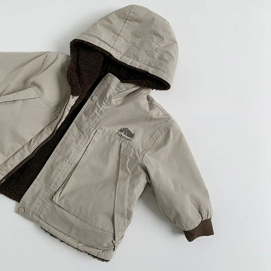 ショートコート・ジャケット・ジャンパー Khaki / 80cm 9-12M キッズアウター 裏ボアフリースフーディコートジャケット カーキ【mh0007588】
