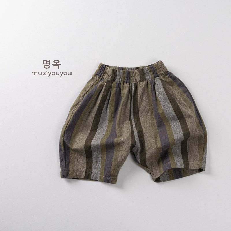ハーフパンツ・ショートパンツ Khaki / 80cm アースカラーストライプハーフパンツ【mh0009801】