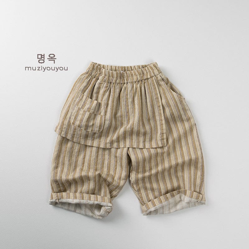 ロングパンツ・スウェットパンツ Khaki / 80cm エプロンドッキングストライプルーズイージーパンツ【mh0009816】