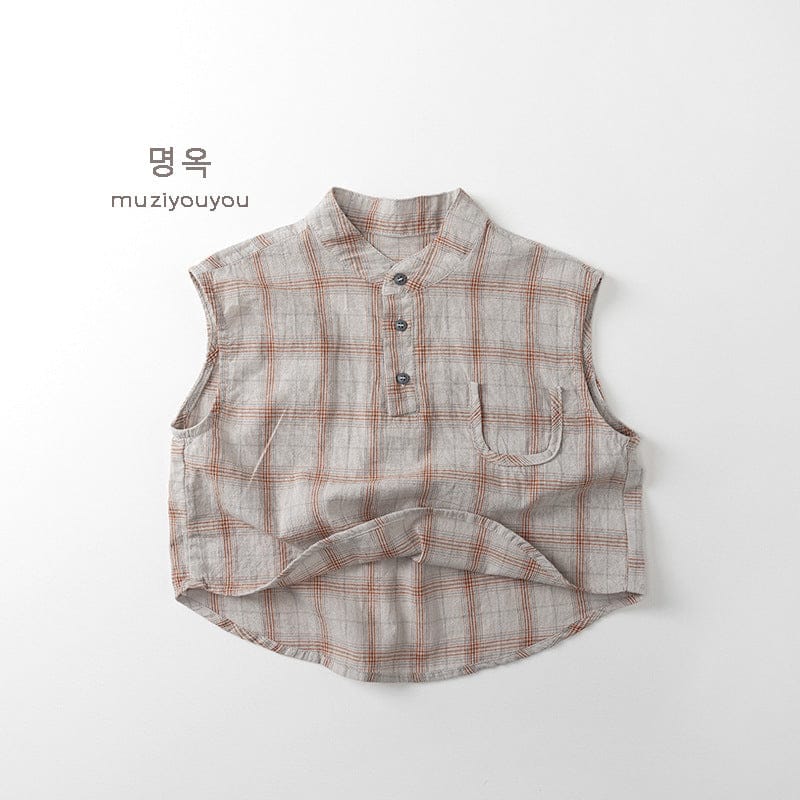 タンクトップ・キャミソール・ノースリーブトップス Khaki / 80cm チェックノースリーブシャツ【mh0010467】