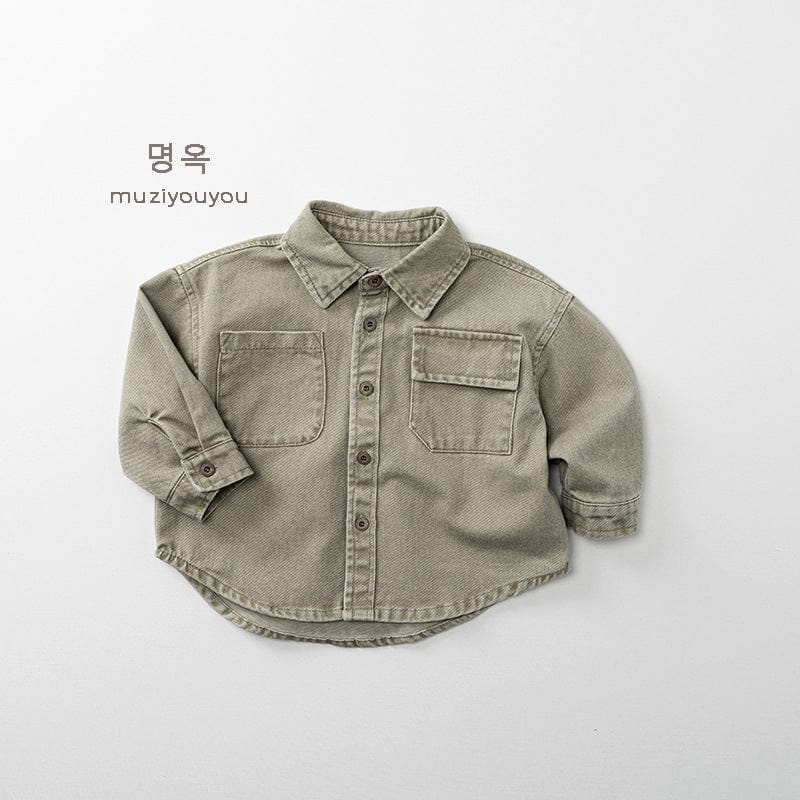 長袖シャツ・ブラウス Khaki / 80cm くすみカラーコーデュロイ長袖シャツ【mh0010874】