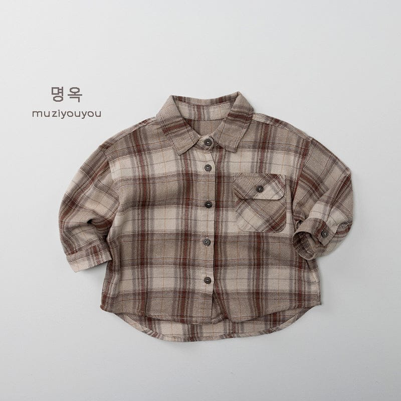 長袖シャツ・ブラウス Khaki / 80cm レトロチェックルーズ長袖シャツ【mh0010877】