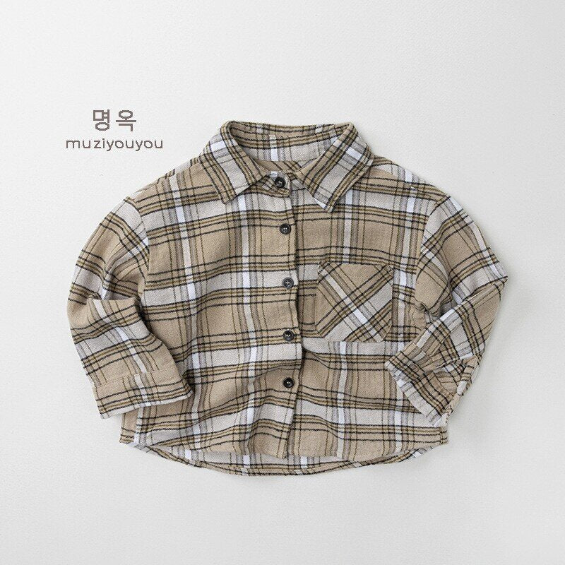 長袖シャツ・ブラウス Khaki / 80cm Plaid Casual Versatile Shirt チェックシャツ【mh0012035】