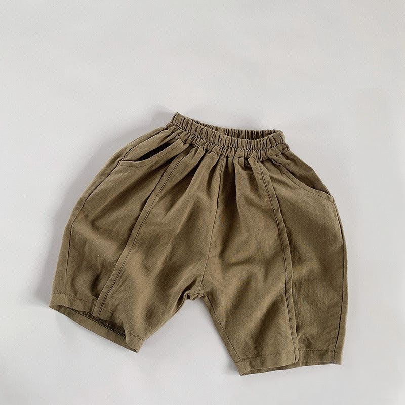 ロングパンツ・スウェットパンツ Khaki Green / 80cm Cotton Linen Loose Cropped Pants コットンリネンセンタータックパンツ【mh0012241】