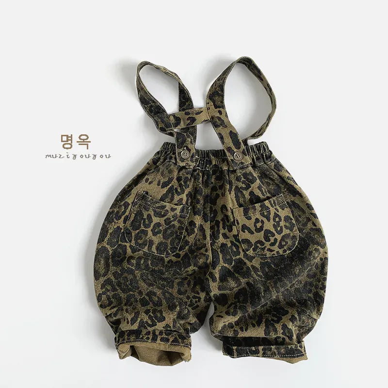 サロペットパンツ・サスペンダーパンツ leopard brown / 12M  80CM キッズサロペット レオパードプリントサスペンダーパンツ【mh0008854】
