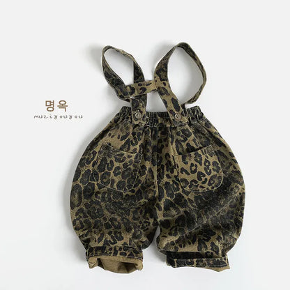 サロペットパンツ・サスペンダーパンツ leopard brown / 12M  80CM キッズサロペット レオパードプリントサスペンダーパンツ【mh0008854】