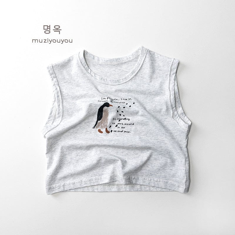 タンクトップ・キャミソール・ノースリーブトップス Light Gray / 80cm ペンギンプリント柄タンクトップ【mh0010474】