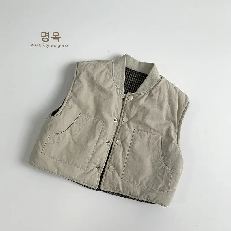 ベスト Light Khaki / 80cm 12M キッズベスト シンプルパデッドアウターベスト【mh0008389】