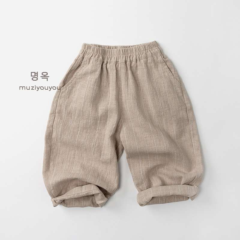 ロングパンツ・スウェットパンツ Light Khaki / 80cm Linen Cotton Vertical Stripe Slacks リネンコットン ストライプパンツ【mh0012010】