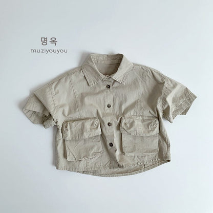 半袖シャツ・ブラウス Light Khaki / 80cm コットン薄手ワークウェアシャツ【mh0009590】