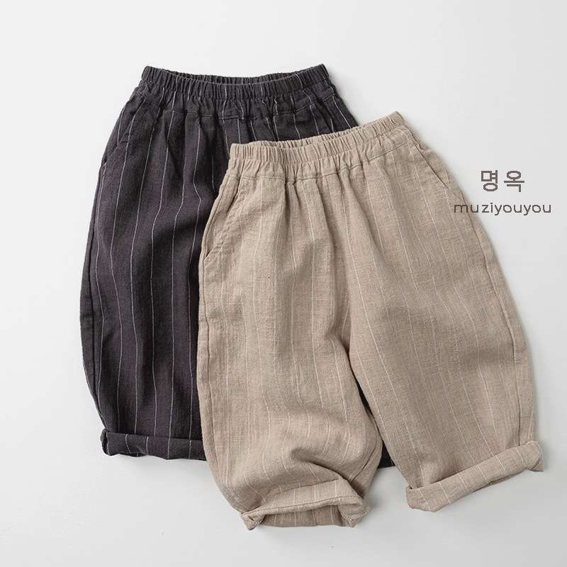 ロングパンツ・スウェットパンツ Linen Cotton Vertical Stripe Slacks リネンコットン ストライプパンツ【mh0012010】
