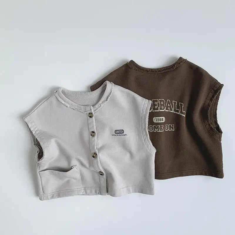 ベスト キッズベスト レターロゴプリント前あきスウェットベスト【mh-0008857】