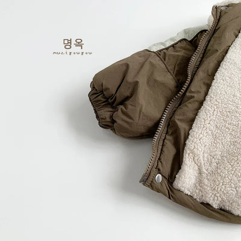 ショートコート・ジャケット・ジャンパー キッズアウター 裏ボアフリース襟付きブルゾンジャケットコート ブラウン【mh0007258】