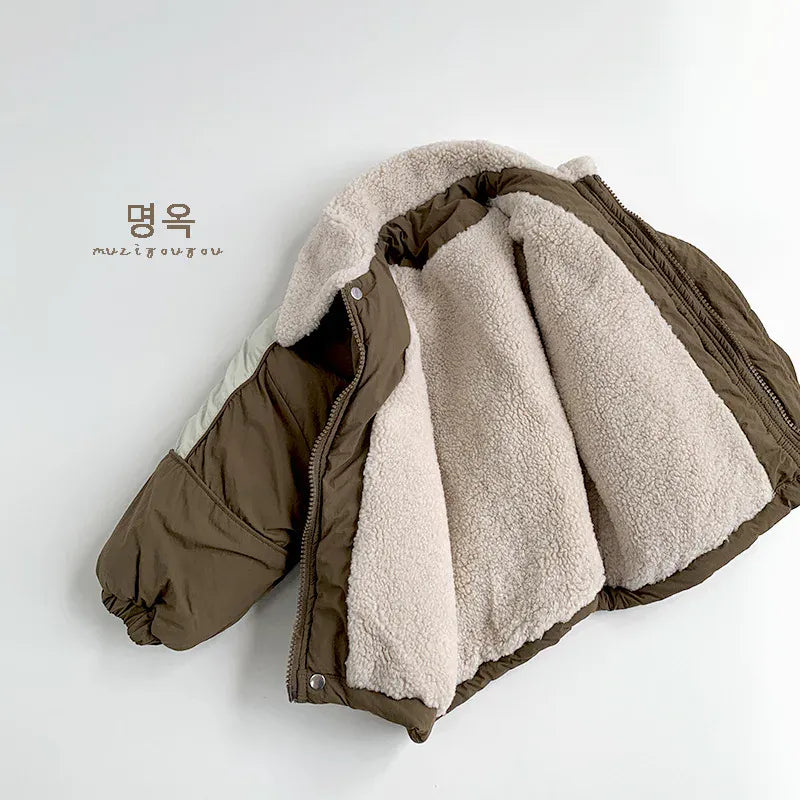 ショートコート・ジャケット・ジャンパー キッズアウター 裏ボアフリース襟付きブルゾンジャケットコート ブラウン【mh0007258】