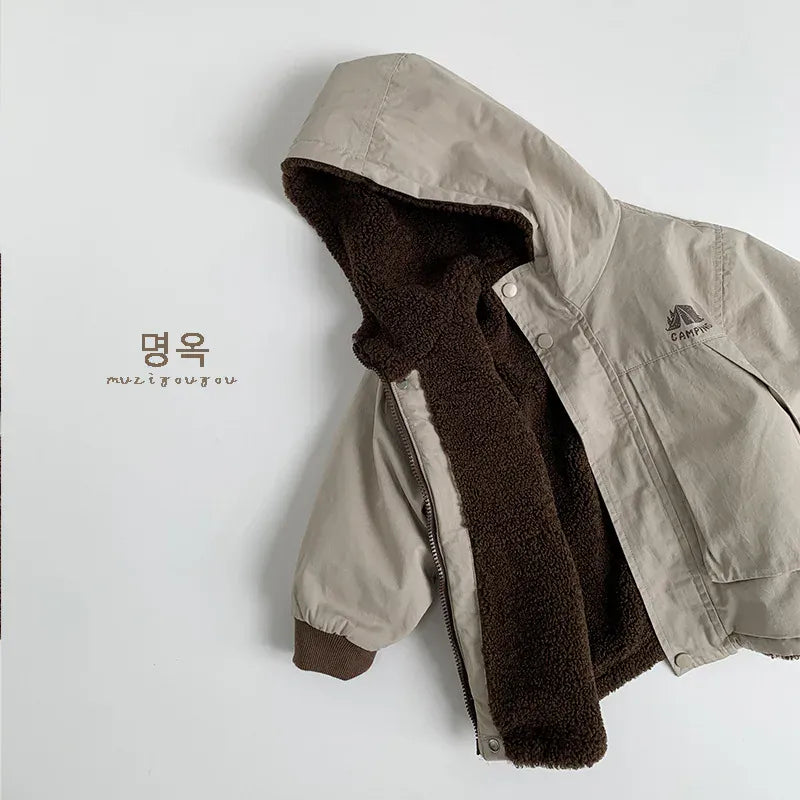 ショートコート・ジャケット・ジャンパー キッズアウター 裏ボアフリースフーディコートジャケット カーキ【mh0007588】