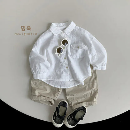 長袖シャツ・ブラウス キッズトップス シンプルベーシック長袖シャツブラウス【mh0007759】