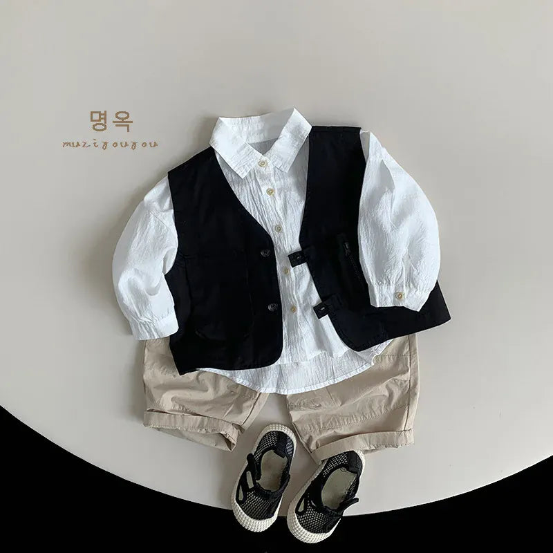 長袖シャツ・ブラウス キッズトップス シンプルベーシック長袖シャツブラウス【mh0007759】