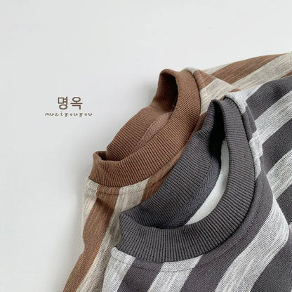 トレーナー・フーディ キッズトップス ボーダー裏フリース長袖スウェットシャツトレーナー【mh0007764】