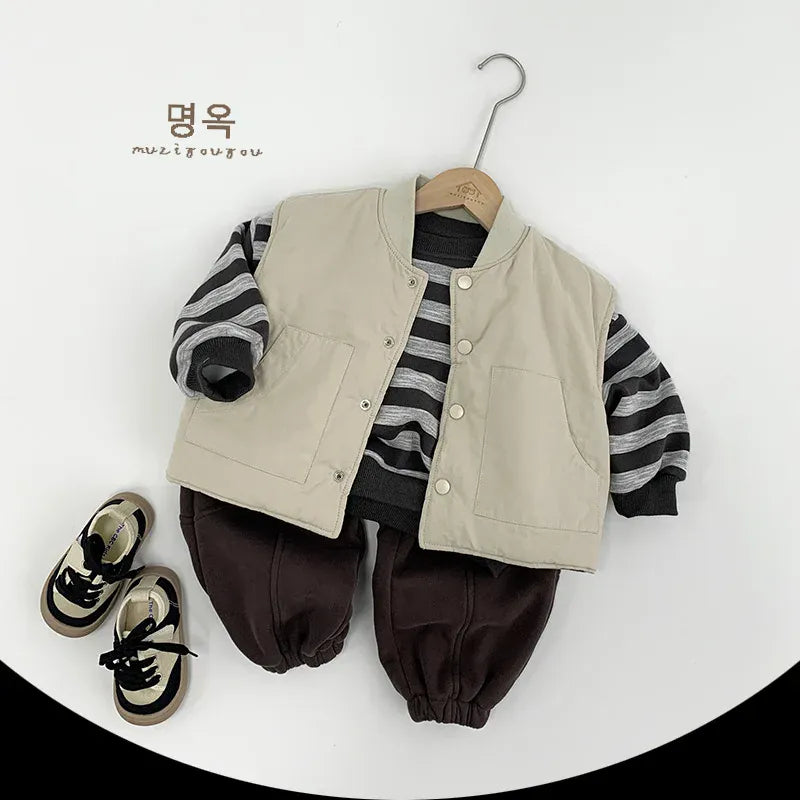 トレーナー・フーディ キッズトップス ボーダー裏フリース長袖スウェットシャツトレーナー【mh0007764】