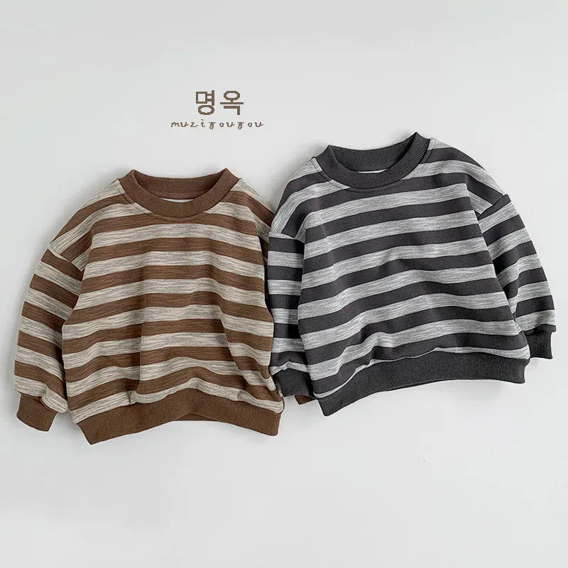 トレーナー・フーディ キッズトップス ボーダー裏フリース長袖スウェットシャツトレーナー【mh0007764】