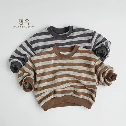 トレーナー・フーディ キッズトップス ボーダー裏フリース長袖スウェットシャツトレーナー【mh0007764】