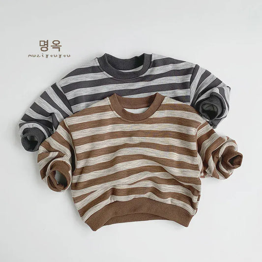 トレーナー・フーディ キッズトップス ボーダー裏フリース長袖スウェットシャツトレーナー【mh0007764】