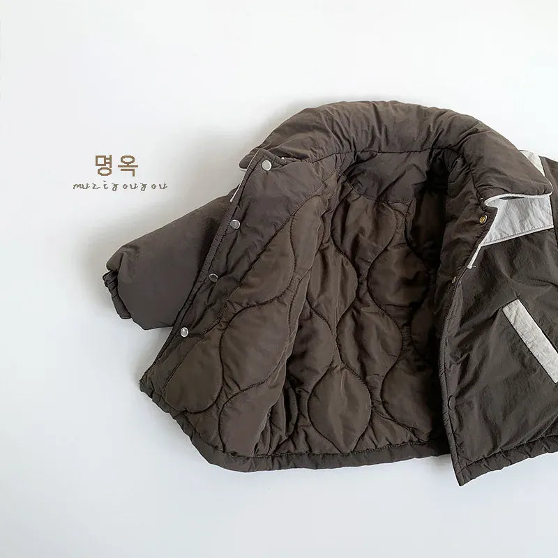 ショートコート・ジャケット・ジャンパー キッズアウター パッチワーク切り替えパデッドジャケットコート【mh0008102】