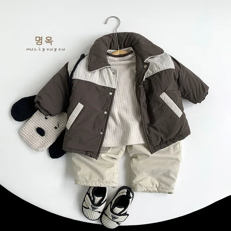 ショートコート・ジャケット・ジャンパー キッズアウター パッチワーク切り替えパデッドジャケットコート【mh0008102】