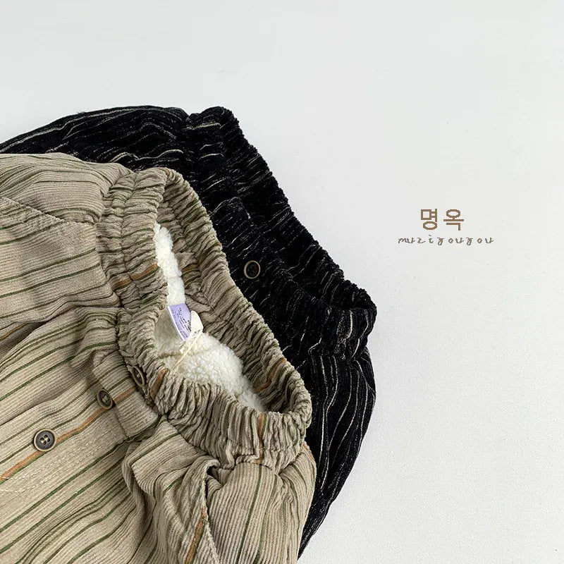 ロングパンツ・スウェットパンツ キッズパンツ コーデュロイストライプ裏フリースロングパンツ【mh0008167】