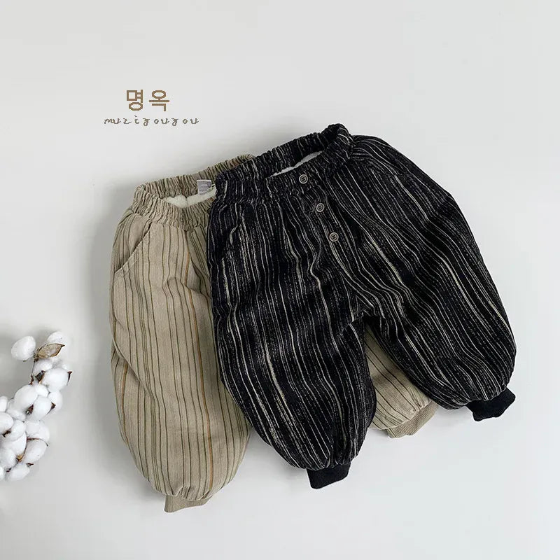 ロングパンツ・スウェットパンツ キッズパンツ コーデュロイストライプ裏フリースロングパンツ【mh0008167】