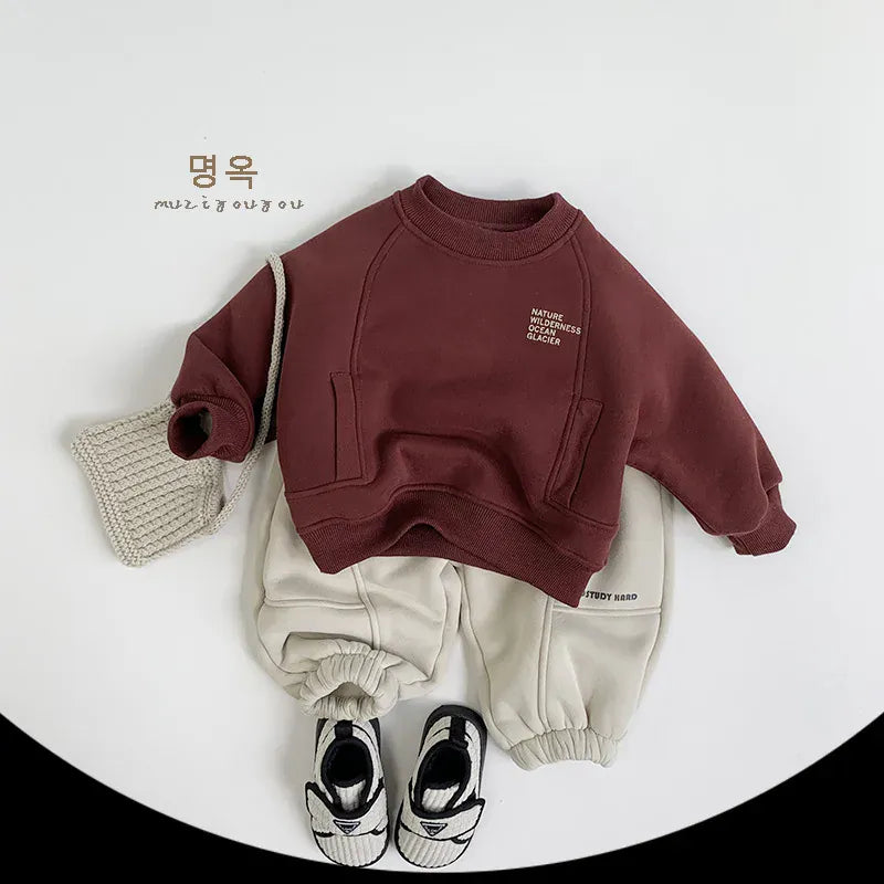 トレーナー・フーディ キッズトップス 裏ボアフリース切り替えデザイン長袖スウェットトレーナー【mh0008172】