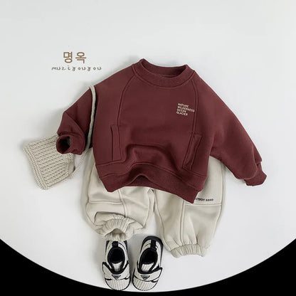 トレーナー・フーディ キッズトップス 裏ボアフリース切り替えデザイン長袖スウェットトレーナー【mh0008172】