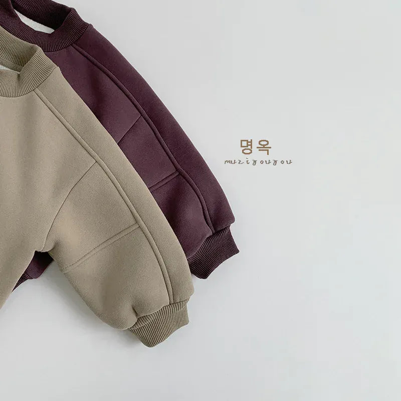 トレーナー・フーディ キッズトップス シンプルアースカラー裏フリース長袖スウェットトレーナー【mh0008173】