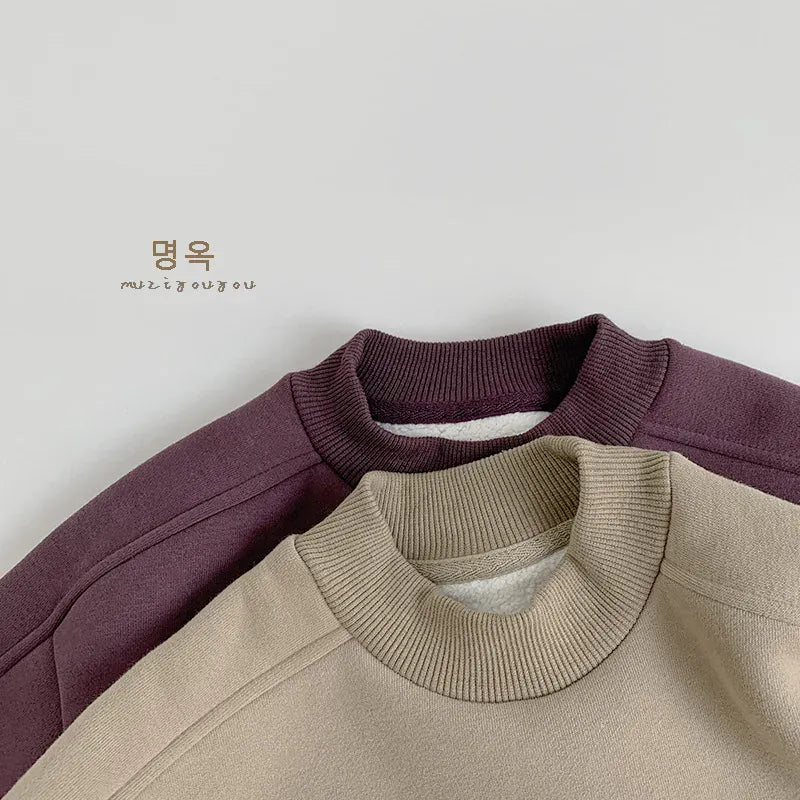 トレーナー・フーディ キッズトップス シンプルアースカラー裏フリース長袖スウェットトレーナー【mh0008173】