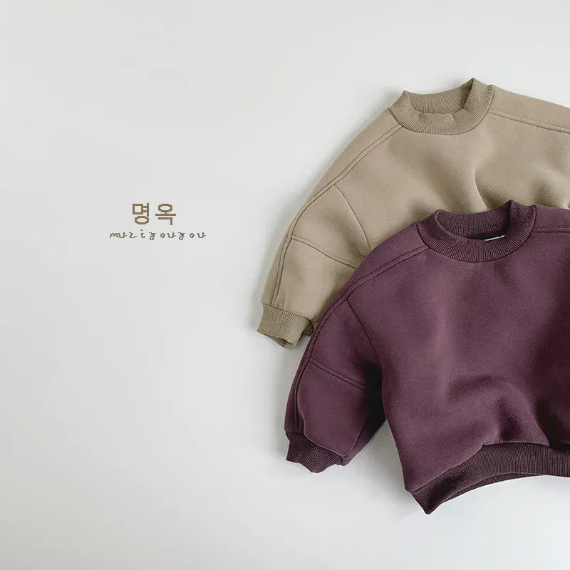 トレーナー・フーディ キッズトップス シンプルアースカラー裏フリース長袖スウェットトレーナー【mh0008173】