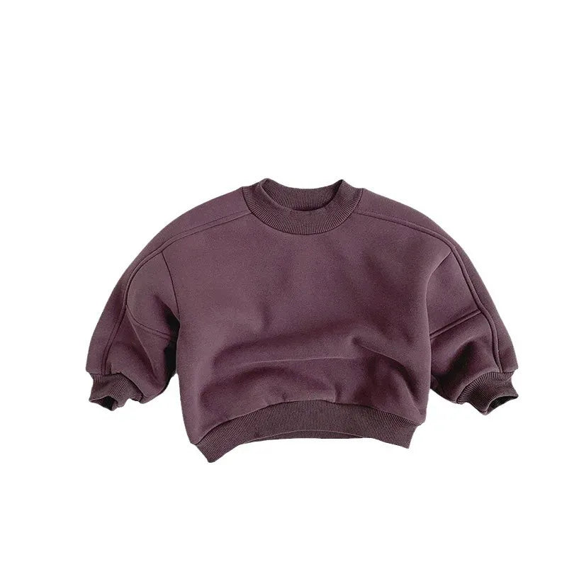 トレーナー・フーディ キッズトップス シンプルアースカラー裏フリース長袖スウェットトレーナー【mh0008173】