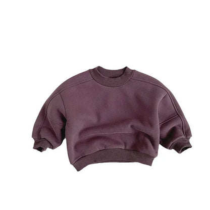 トレーナー・フーディ キッズトップス シンプルアースカラー裏フリース長袖スウェットトレーナー【mh0008173】