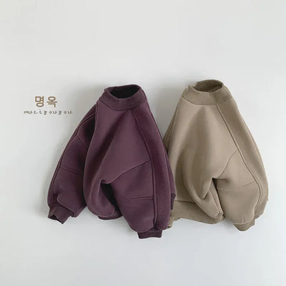 トレーナー・フーディ キッズトップス シンプルアースカラー裏フリース長袖スウェットトレーナー【mh0008173】